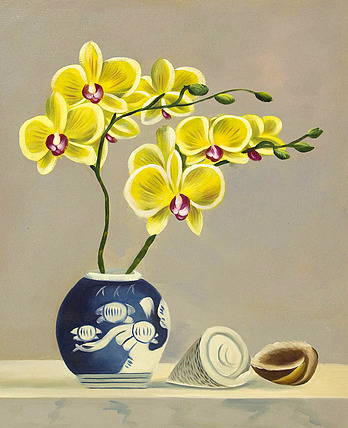 0B 《高贵兰花》 当代油画家 王露露 花卉写实油画